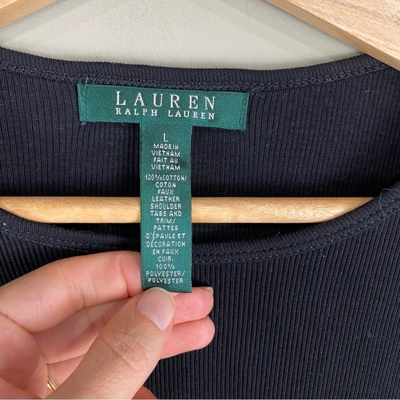 Ralph Lauren Ribbed Leather Zipper Shoulders Long Sleeve Pull Over Sweater Large - Picture 3 of 5